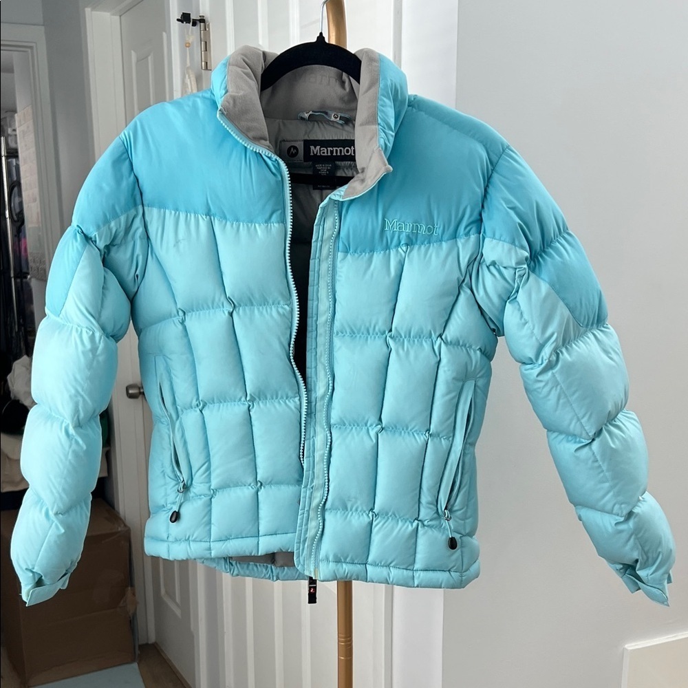 Marmot Goose Down 650 Blue Colorblock Warm Winter Puffer Snow Jacket Women's XS